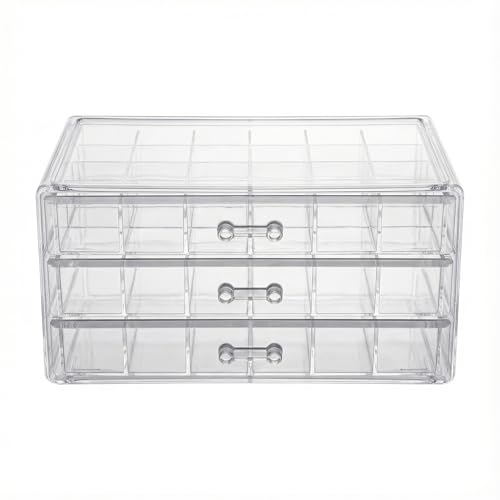 PNSXING Jewelry Organizer Large-Capacity 3-Tier 72-Grid - Perfect for Earrings Necklaces Rings & Beads (Clear)
