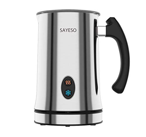Milk Frother, SAYESO Electric Milk Frother and Warmer with Hot Cold Functionality, Stainless Steel Foam Maker, Automatic Shut-Off Milk Steamer for Coffee, Latte, Cappuccino and Macchiato (Silver)