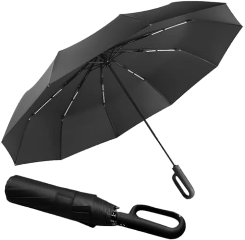 Image of Umbrella for Men Women || Folding Umbrella With Carabiner Handle || 10 Reinforced Ribles || Windproof and Sunproof || Auto Umbrella Big Size for Men /Women /Kids
