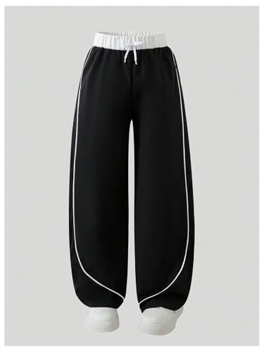 Verdusa Girl's Striped Wide Leg Athletic Pants Streetwear Loose Drawstring Waist Trousers4