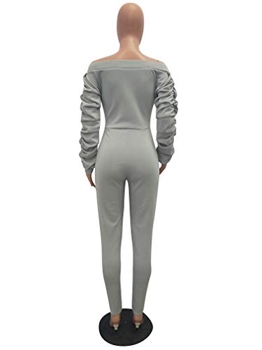Ophestin Women Off Shoulder Sexy Jumpsuits Rompers for Women Bodycon Long Rompers Clubwear Grey XL