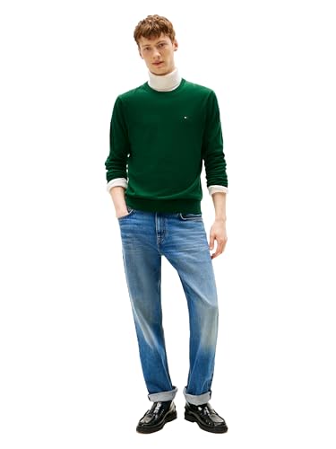 Tommy Hilfiger Herren Cotton Solid Crewneck Sweater Lightweight, Available in Big & Tall Pullover, Ornamental Green Heather, Mittel – Ansicht 3
