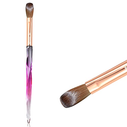 100% Pure Kolinsky Acrylic Nail Brush Size 16, Oval Crimped Pressed Shaped Nail Art Brush Purple Crystal Handle Acrylic Powder Professional Nail Art Manicure Pedicure Tool for DIY Home Salon