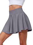 Hiwzffy Pleated Tennis Skirts for Women High Waisted Golf Skorts Tummy Control Skirts with Shorts Pockets Lightweight Gray L