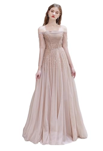 Sparkly Beaded Sequins Prom Homecoming Dresses for Juniors Off Shoulder Tulle Wedding Evening Gowns 2024