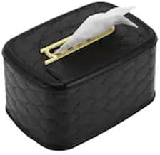 غطاء علبة مناديل جلدي مزخرف بنمط مبطن، (أسود)