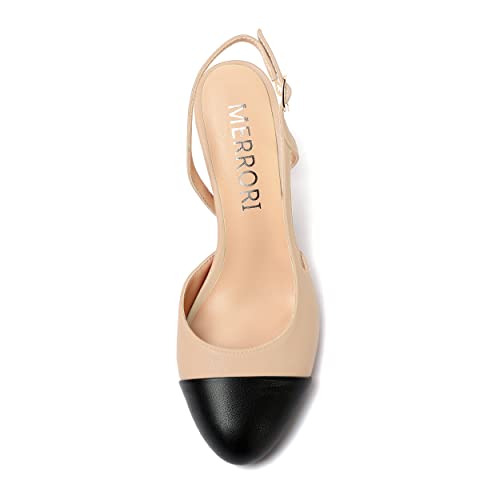 MERRORI Womens Elegent Round Toe Evening Slingback Matte Dress Chunky High Heel Pumps Shoes 3.3 Inch3