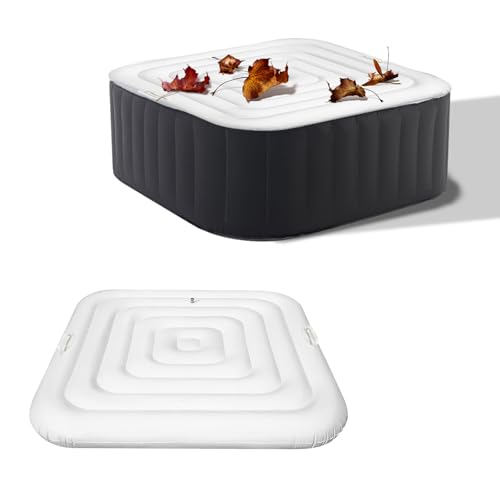 Cubierta Inflable para Jacuzzi de 165cm Cuadrado, Cubierta de SPA Hinchable, Tapa Jacuzzi Exterior, Cubierta Inflable para Bañera de Hidromasaje con Mango, Corte de Viento a Prueba de Polvo