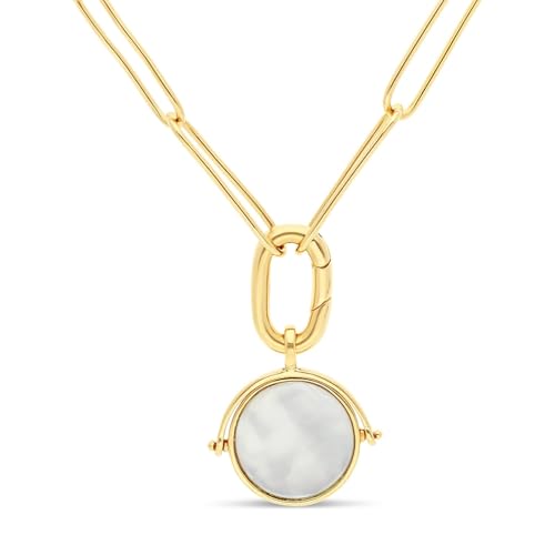 Collier grande maille plaqué or médaille nacre qui ne noircit pas
