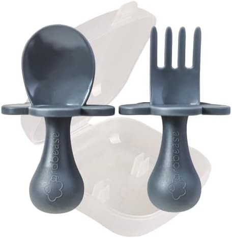 Grabease Toddler Utensils Baby Utensils Baby Forks for Self Feeding, BPA-Free & Phthalate-Free for Baby & Toddler, 1 Set, Gray