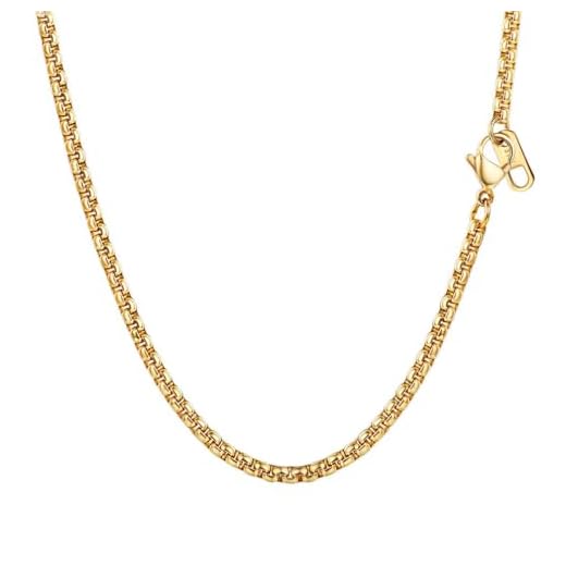 PROSTEEL Chapado en Oro 18 k Cadena de Veneciana Cadena de Caja Box Chain Cadena Fina de Acero Inoxidable Collar Hombre Mujer Hiphop Collar