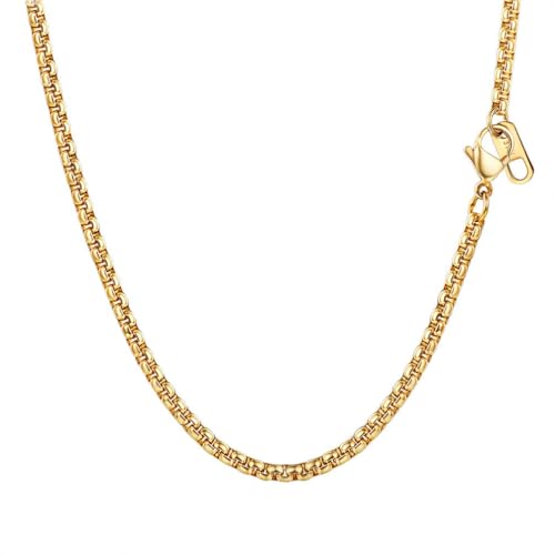 PROSTEEL Cadena Veneciana Oro Collar Hombre Acero Inoxidable Dorado Cadenas Eslabones Cuadrados Caja 3mm Ancho Joyas Hombres Mujeres 46cm
