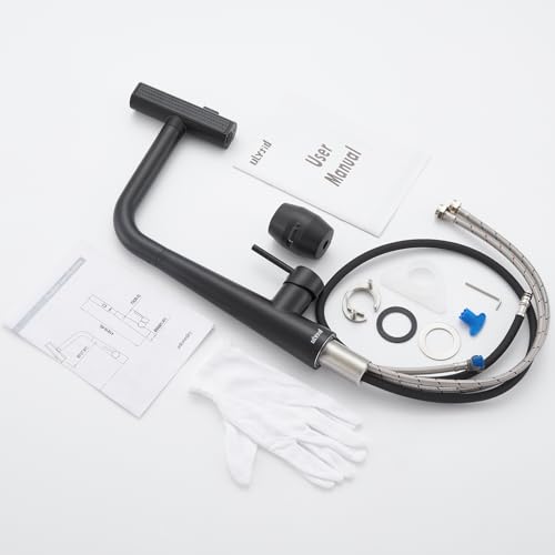 Ulytid Wasserhahn Küche Schwarz, Küchenarmatur mit Brause Ausziehbar, Hochdruck Mischbatterie Armatur Küche mit 3 Sprühfunktionen, 360° Schwenkbar Spültischarmatur Einhebelmischer aus Edelstahl