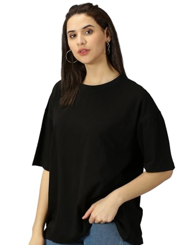 Image of LEOTUDE Women's Drop Shoulder Oversized Baggy Fit Half Sleeve Plain Solid Round Neck Multicolor T-Shirt Combo for Women's (Pack of 3)