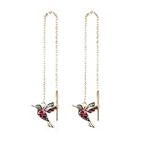 1 Paar Ohrringe Anhänger Kolibri Lady kanadischer Zirkonismus lange Verteilung modische Flügelohrringe Amethyst Ohrringe Gold Ohrringe Wikinger Edelstahl (One Size, Rot)