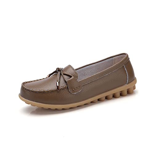 Image of Momuk Women's Penny Loafers Leather Driving Moccasins Slip On Boat Shoes Fashion Comfort Flats
