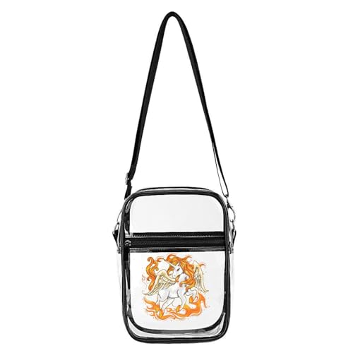 Unicorrn on Fire Clear Crossbody Bag Stadium Bag Adjustable Side Shoulder Bags Messenger Bag with 2 Compartments