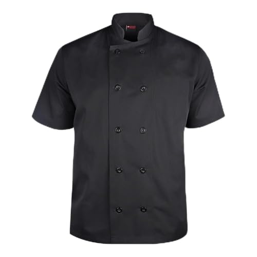 P-H Chef Jacket Traditional Plastic Button Short sleeve Kitchen Workwear (Black, M)