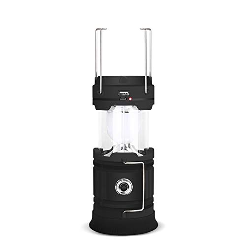 Camping Lantern Solar LED Flashlights Rechargeable Battery Outdoor Lights Solar Powered Collapsible Lanterns for Hiking Fishing Tent Hurricane(Black,1 PC)