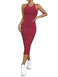 Ausschnitt: Neckholder GORGLITTER Figurbetontes Kleid Mit Neckholder Damen Kleid Ärmellos Sommer Rippenstrick Kleid Bleistiftkleid Midi Bordeaux M