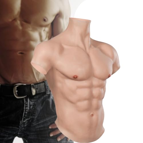 Traje Muscular De Silicona Realista Pecho Falso Vientre Falso Chaleco Muscular para Hombre Body Piel De Simulación para Accesorios De Halloween,Color 2,One Size