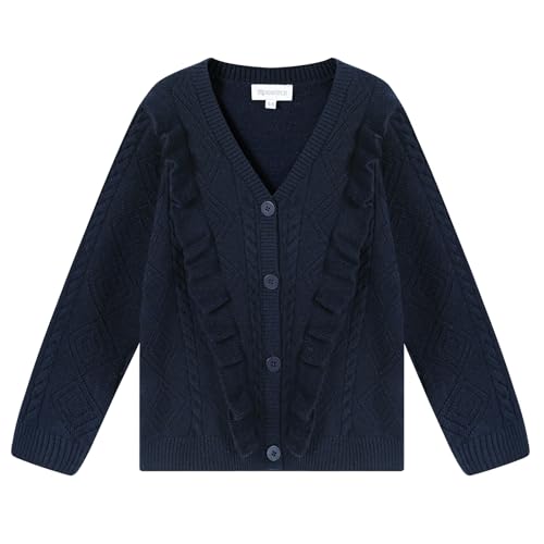 Image of Girls Cardigan V Neck School Uniform Sweaters Knit Ruffle Sweater Open Front Outerwear for Kids