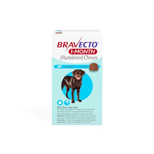 BRAVECTO 1-Month Flea & Tick Chew for Puppies, 1 Chew, 1 Month Supply, 44-88 lbs., Blue Box