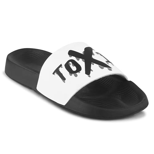 Image of PERY-PAO Sliders Mens White, Black, Grey Stylish Printed Flip Flop & Slippers