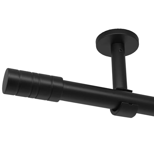 BASIT Gardinenstange Decken- oder Wandmontage, 1 läufig, 200 cm lang, Set in schwarz, Metall 1-läufige Vorhangstange Ø20mm I 120-600cm wählbar D32