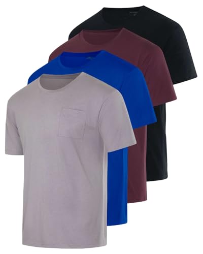 Real Essentials 4 Pack: Men's Cotton Performance Short Sleeve Crew Neck Pocket T-Shirt Athletic Top (Available in Big & Tall)