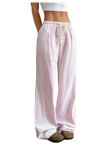 SHENHE Women's Y2K Striped Pants Low Rise Straight Leg Drawstring Casual Lounge Trousers