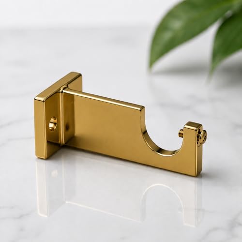 Image of Elite Aluminum Curtain Rod Brackets - Heavy-Duty Wall Mount Clamps for Curtain Rod Support for Door and Window Curtain Rods with Screw and Wall Plug - Pack of 2PCS (EliteCurve) (Gold)