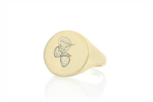 Bague chevalière en or 14k à la fraise gravée pour femme