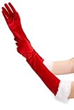 sodknow Women’s Red Velvet Santa Gloves, 20' Elbow-Length Christmas Costume Gloves with White Faux Fur Cuff, Stretch Long Opera Gloves for Mrs Claus Outfit, Holiday Party & Photo Prop – 1 Pair