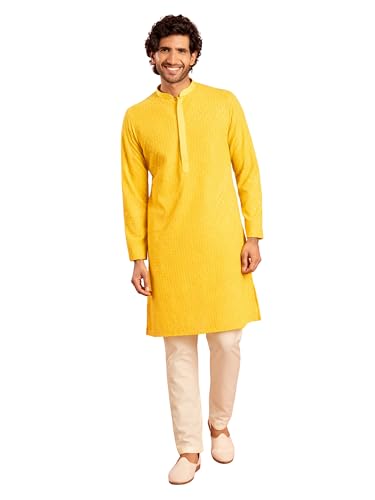 Kurta Lakhnavi Chikankari pour homme - Ensemble pyjama georgette brodé crème