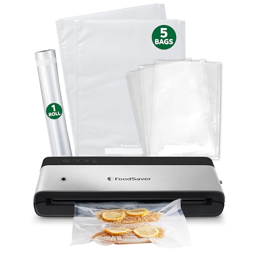 FoodSaver PowerVac Compact Vacuum Sealing Machine Stainless Steel & Black Vertical Storage VS0150 | Preserves freshness reduces bag waste for both dry and wet food