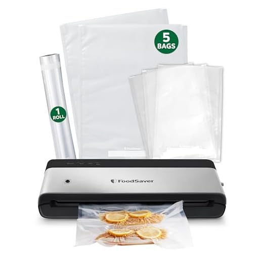FoodSaver PowerVac Compact Vacuum Sealing Machine Stainless Steel & Black Vertical Storage VS0150 | Preserves freshness reduces bag waste for both dry and wet food
