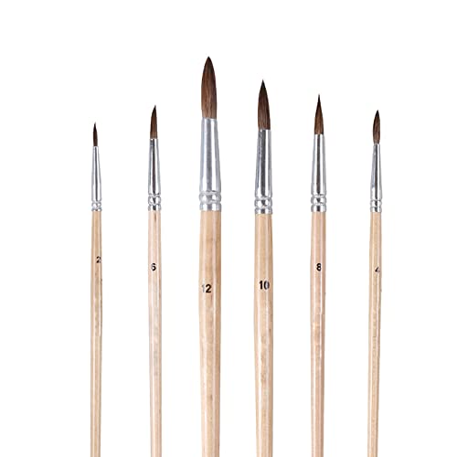 Jowoart 6Pcs/Set Hook Line Pen Round Head Watercolor Gouache Painting Brush Horse Hair Wood Short Rod Drawing Art Supplies cover