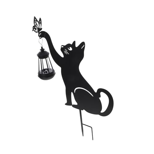 FONDOTIN Solar-katzenlicht Solarlaternen Im Freien Solar-dekorationspfähle Für Den Außenbereich Tiergartenpfähle Solarwindspiele Solarleuchten Im Freien Katzengras Neon Haustier Eisen Black