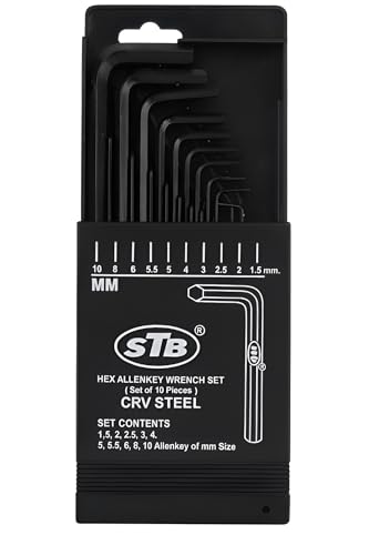Image of Hex Allen Key Wrench Set of 10, CRV Steel, Heavy Series, Sizes 1.5 to 10 mm, Sliding Case (Heavy Series