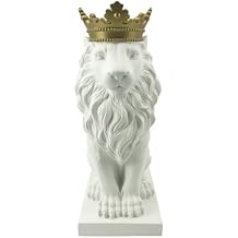 Comfy Hour 16" Large Lion Statue with Gold Crown, Decorative White Feline Figurine for Home Office Shelf, Regal Wildlife Art Sculpture, Polyresin Desktop Accent, 1 Unit