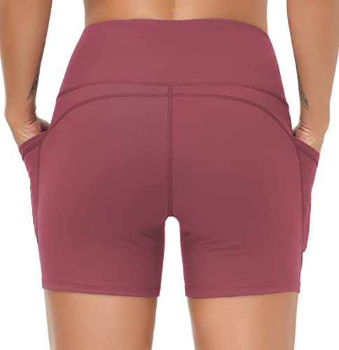 Image of THE GYM PEOPLE High Waist Yoga Shorts for Women's Tummy Control Fitness Athletic Workout Running Shorts with Deep Pockets