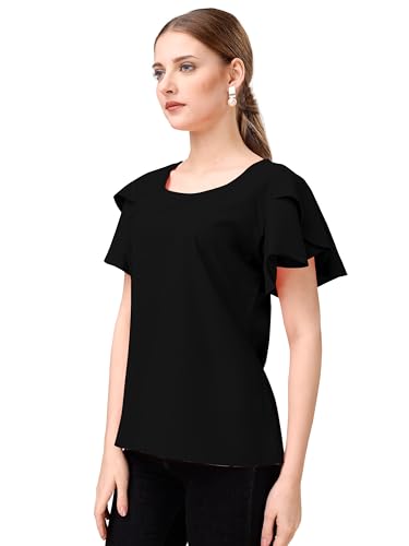 Image of Mehrang Women's Solid Ribbed Crop Tank Top Ribbed Tops for Women V-Neck 3 /4th Balloon Sleeves