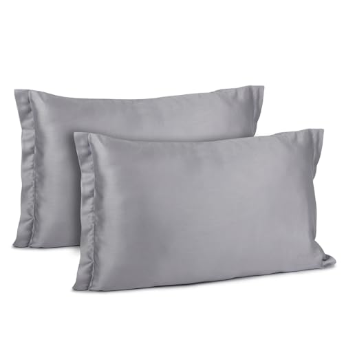 Image of Mush Bamboo Pillow Cover Set of 2 | 100% Bamboo Pillow Cover for Hair and Skin | 250 TC | Breathable, Silky Soft and Envelope Pillowcases | 17 inchx27 inch (250 TC, Light Grey)