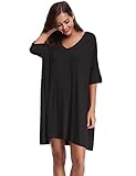 Irdcomps Schlafshirt Damen Kurzarm Baumwolle Nachthemd Kurz Negligee Nachtwäsche Sommer Sleepwear Rundhals Große Größen Schwarz S