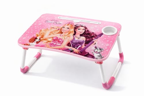 Image of Printed Wooden Study Desk for Kids, Foldable & Portable Laptop Table for Bed, Large Kids Activity Table with Non-Slip Legs, Multipurpose Breakfast Tray & Picnic Table (60x40x26 cm) (Barbie)