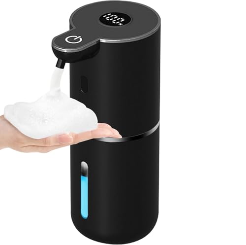 Automatic Foaming Soap Dispenser Touchless, USB Rechargeable Smart Hand Soap Dispenser, 6-Level Adjustable, 380mL Wall Mounted for Bathroom Kitchen Dish Soap (Black-Foam-1pack)