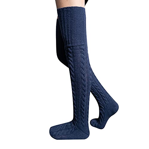 Modische Oberschenkelhohe Socken für Damen, Zopfstrick, Overknee-Stiefelsocken, lange Röhre, Winterwärmer, Strümpfe, A-Blau, One size Cover