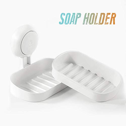 Ulinek 2 Paquetes Jabonera, Jabonera con Gancho Ventosa Sin Taladro Jabonera Pared para Ducha Baño Cocina Viaje MAX 5 KG Mini Estantes para Colgar Esponja Jabón, Accesorios baño(Diseño de 2 Capa)