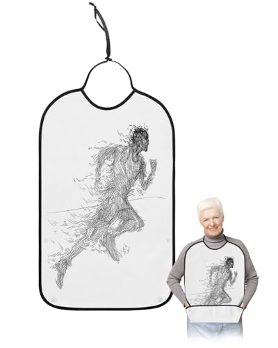 LEOKOTI Black and White Lines Adult Bibs for Eating, Waterproof Bibs with Food Catcher & Adjustable Snap Closure, Modern Abstract Art Washable Clothing Protectors Adult Bibs for Elderly Women/Men